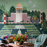 Обои ручная роспись Mahal Garden Original colourway on blue painted Xuan paper варинант исполнения - 1 | Loft Concept в Костроме