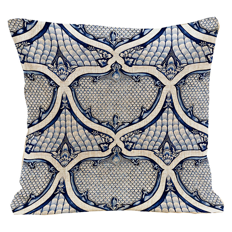 Декоративная подушка Blue Spades Pillow Морская синь Бежевый Декоративная подушка Blue Spades Pillow Морская синь Бежевый в Костроме | Loft Concept