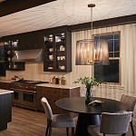 Люстра цвета латунь с 6-ю лампами свечами внутри цилиндрического абажура из черных металлических реек Kichler варинант исполнения - 7 | Loft Concept в Костроме