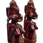 Комплект из 2-х деревянных статуэток Asmat Red Straw Headdress Statuettes Red Gold варинант исполнения - 3 | Loft Concept в Костроме