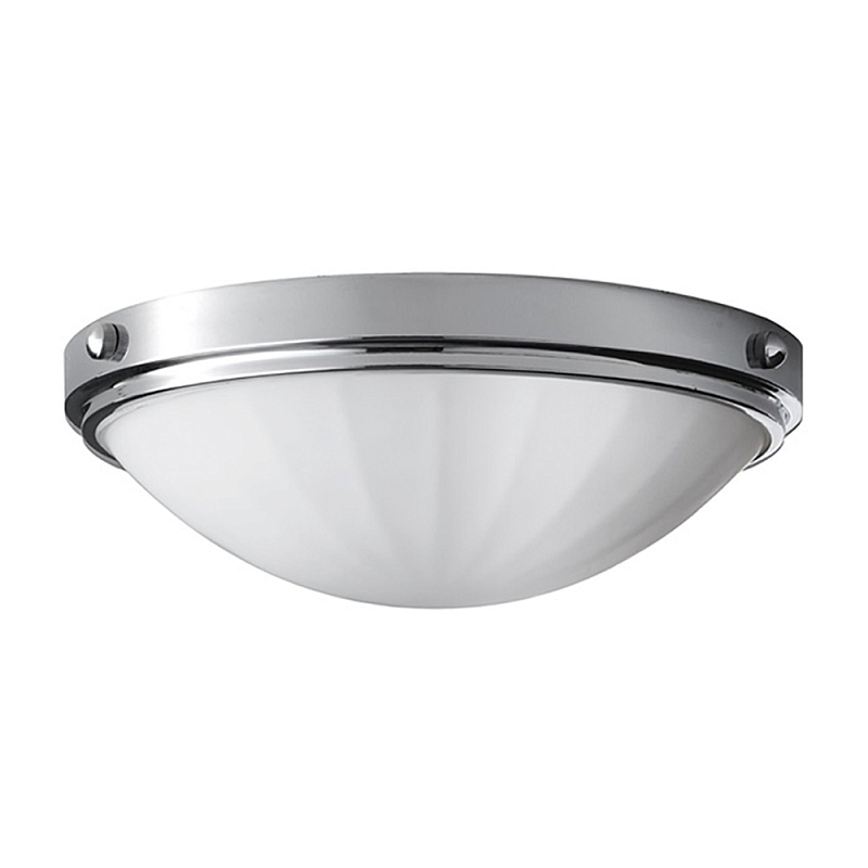 Потолочный светильник для ванных комнат цвета хром с белым матовым ребристым плафоном в форме полусферы Feiss Хром Белый в Костроме | Loft Concept 