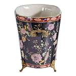 Кашпо из фарфора черная с цветочной росписью и бронзовой стрекозой Spring Garden варинант исполнения - 2 | Loft Concept в Костроме