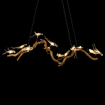 Люстра подвесная линейная с прозрачными стеклянными птичками на ветвях Serip Voa варинант исполнения - 7 | Loft Concept в Костроме