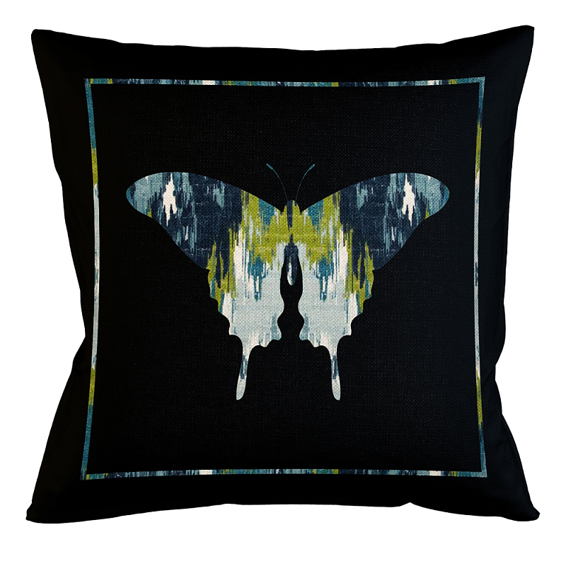 Подушка декоративная бабочка сине-зеленый узор Ikat Pattern Синий Бежевый Черный Зеленый Подушка декоративная бабочка сине-зеленый узор Ikat Pattern Синий Бежевый Черный Зеленый в Костроме | Loft Concept