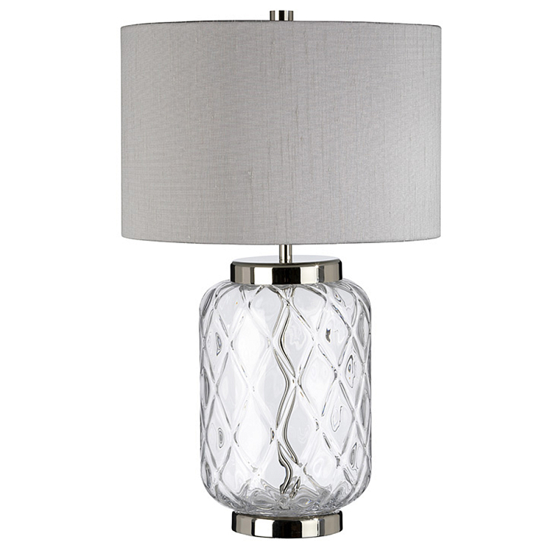 Настольная лампа с цилиндрическим абажуром и прозрачным стеклянным основанием Quintiesse Никель Темно-синий Прозрачное Стекло Серый в Костроме | Loft Concept 