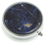 Таблетница карманная круглая с 3-мя отделениями с зеркалом и накладкой из натурального камня Содалит Silver Stone Pillboxes варинант исполнения - 1 | Loft Concept в Костроме