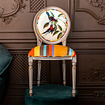 Стул бежевый в разноцветную полоску из натурального бука с изображением птиц и цветов Blooming Red Blue Birds Colorful Stripes Chair варинант исполнения - 5 | Loft Concept в Костроме