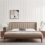 Кровать двуспальная с мягким изголовьем Moon Walnut Bed варинант исполнения - 3 | Loft Concept в Костроме