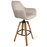 Барный стул со спинкой и подлокотниками на 4-х коричневых деревянных ножках Бежевый Велюр Ava Charm варинант исполнения - 1 | Loft Concept в Костроме