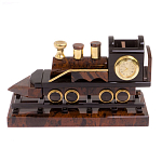 Часы настольные в виде паровоза из натурального камня Обсидиан Train Stone Clock варинант исполнения - 4 | Loft Concept в Костроме