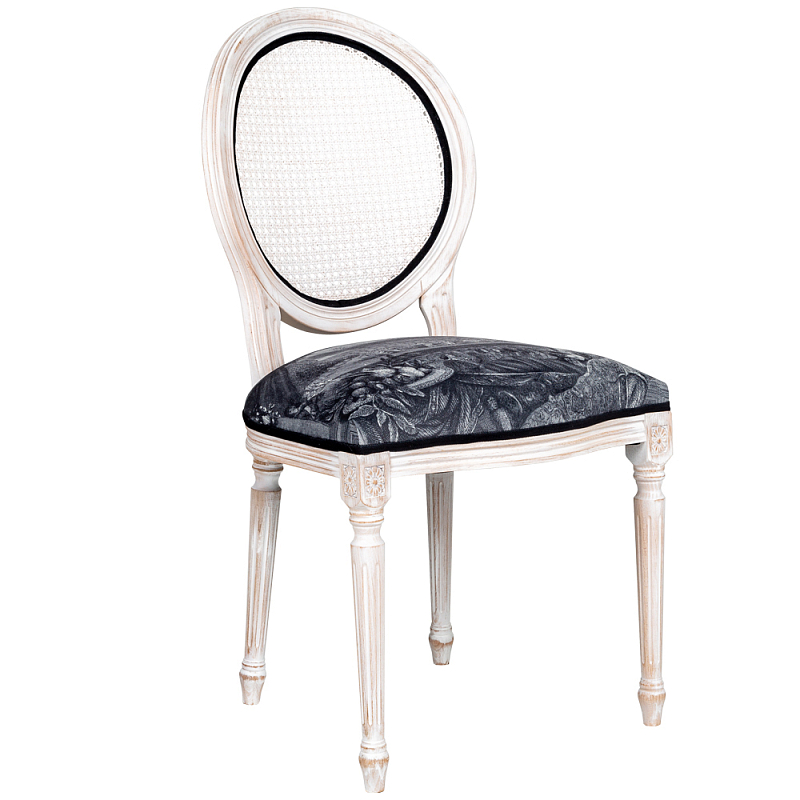 Стул с ротанговой спинкой Palace Gardens Stool Черно-белый Белый винтажная патина   в Костроме | Loft Concept 