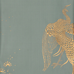 Обои ручная роспись в стиле Арт-деко Whistler Peacocks Golden colourway on Blue Grey dyed silk варинант исполнения - 1 | Loft Concept в Костроме