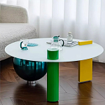 Дизайнерский журнальный стол с круглой белой столешницей на 3-х геометрических ножках Tajefox варинант исполнения - 3 | Loft Concept в Костроме