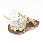 Икорница с ложкой с декором "Кадушка" с гравировкой на подставке из натурального камня Агат Decorative Cavair Dishes варинант исполнения - 3 | Loft Concept в Костроме