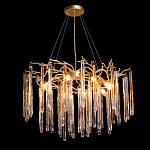 Люстра подвесная золотого цвета с разветвленными ветвями и прозрачными стеклянными подвесками Droplet Chandelier варинант исполнения - 3 | Loft Concept в Костроме