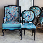 Стул из массива бука бирюзовый с изображением птиц в саду Turquoise Chinoiserie Blue Bird Chair варинант исполнения - 6 | Loft Concept в Костроме