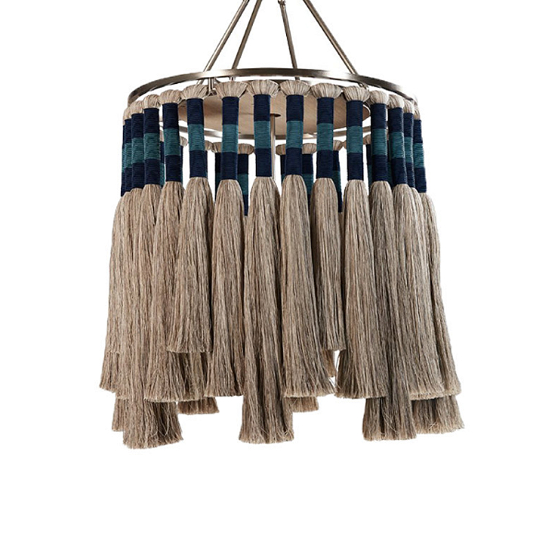 Люстра круглая плетеная с кисточками цвета серый дуб Boho Tassel Chandelier Серый Синий Никель в Костроме | Loft Concept 