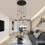 Люстра каскадная с черным круглым основанием 27 подвесов Celestial Waltz варинант исполнения - 5 | Loft Concept в Костроме