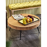 Журнальный столик с круглой фактурной столешницей из натурального дерева Vortex варинант исполнения - 6 | Loft Concept в Костроме