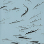Обои ручная роспись Fishes Original colourway on Duck Egg dyed silk варинант исполнения - 2 | Loft Concept в Костроме