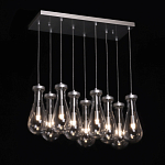 Люстра с 9-ю прозрачными плафонами из стекла в форме капли на прямоугольном потолочном основании цвета хром Lucid Rain  варинант исполнения - 3 | Loft Concept в Костроме