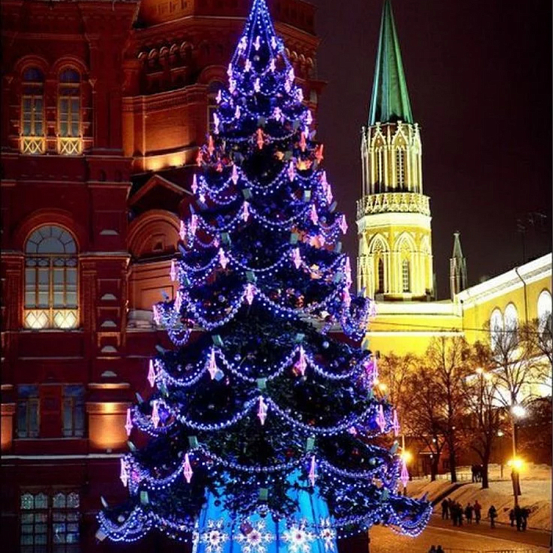 Уличная Новогодняя Ель с фиолетовой подсветкой и сверкающими гирляндами и декором в комплекте Розовый Фиолетовый Зеленый в Костроме | Loft Concept 