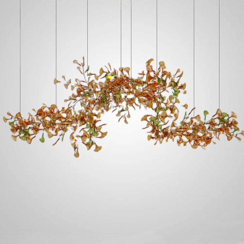 Люстра на ветвистом каркасе с листьями Horizontal Amber Floral Chandelier Янтарный Латунь в Костроме | Loft Concept 
