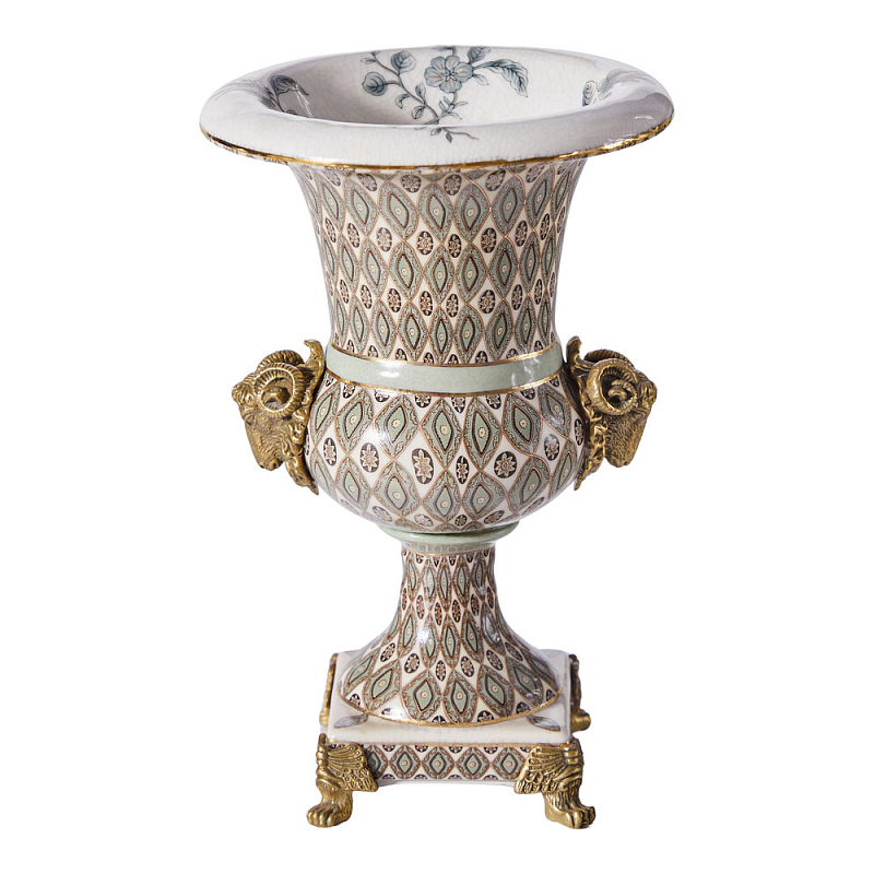 Ваза с овнами из фарфора с бронзовыми элементами Bronze Aries Бронза Мульти в Костроме | Loft Concept 