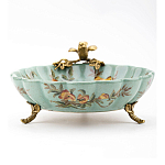 Блюдо из голубого фарфора с бронзовой птичкой Blue Garden варинант исполнения - 3 | Loft Concept в Костроме