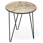 Стол журнальный с круглой столешницей из стекла на 3-х черных ножках Beige Marble варинант исполнения - 1 | Loft Concept в Костроме