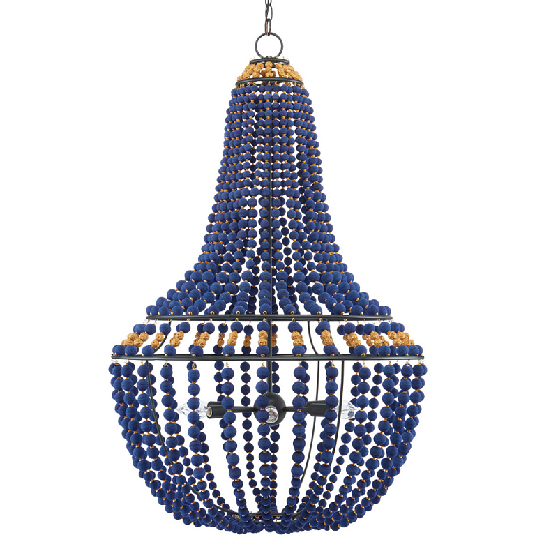 Люстра каплевидной формы декорированная синими и золотыми бусинами Blue Beads Черный Синий Золотой Люстра каплевидной формы декорированная синими и золотыми бусинами Blue Beads Черный Синий Золотой в Костроме | Loft Concept