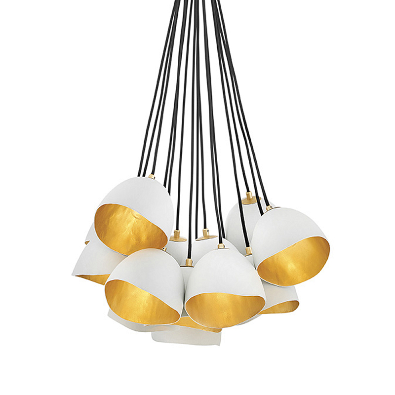 Люстра с 15-ю белыми  плафонами с золотой внутренней поверхностью Hinkley Белый Золотой Черный в Костроме | Loft Concept 
