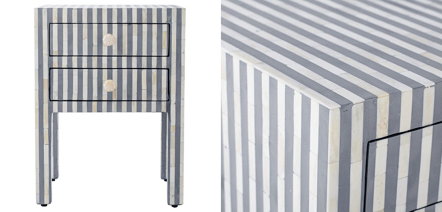 Тумбочка Indian striped Bone Inlay nightstand Тумбочка Indian striped Bone Inlay nightstand - Loft-Concept в Костроме