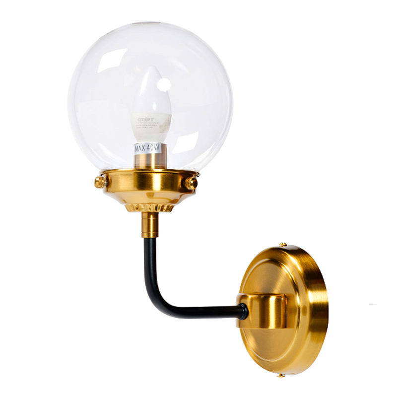 Бра БИСТРО Globe Clear Glass Single Sconce Brass  в Костроме | Loft Concept 