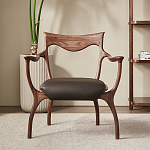 Стул деревянный с мягким сиденьем из коричневой натуральной кожи Moon Walnut Furniture варинант исполнения - 12 | Loft Concept в Костроме