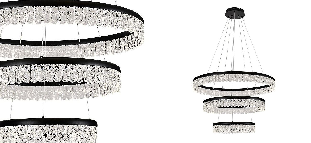 Светодиодная люстра из 3-х колец Pettico Black Светодиодная люстра из 3-х колец Pettico Black - Loft-Concept в Костроме