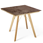 Стол обеденный с коричневой квадратной столешницей из керамики на четырех деревянных ножках Brown Ceramics варинант исполнения - 1 | Loft Concept в Костроме