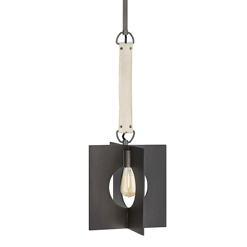 Подвесной светильник с графитовым плафоном и ремнем из натуральной воловьей кожи в индустриальном стиле Hinkley Графит Молочный в Костроме | Loft Concept 