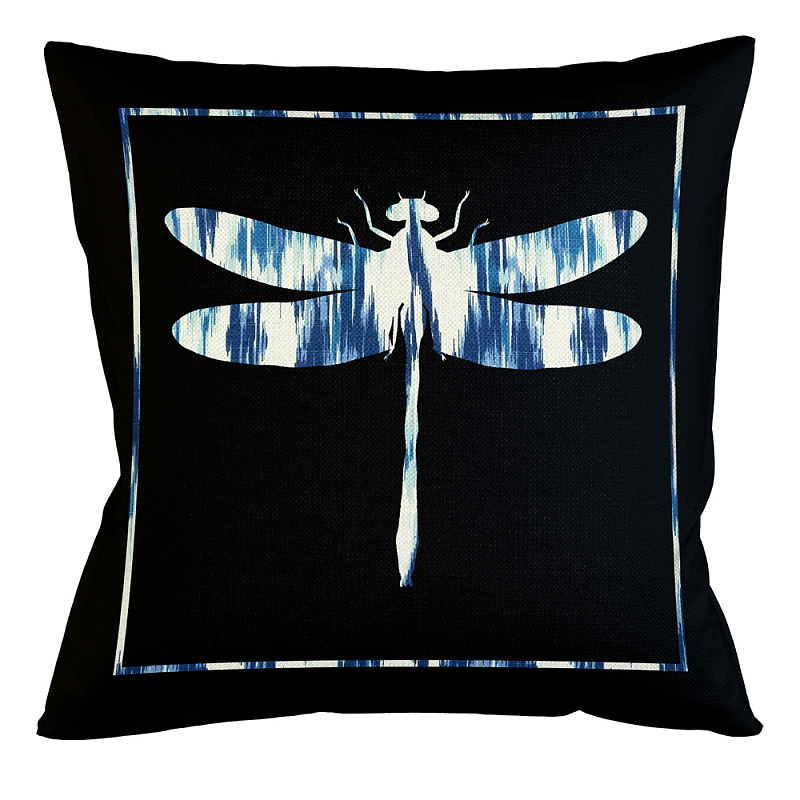 Подушка декоративная стрекоза с синим узором Ikat Pattern Черный Белый Синий Бежевый Подушка декоративная стрекоза с синим узором Ikat Pattern Черный Белый Синий Бежевый в Костроме | Loft Concept