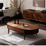 Кофейный стол овальный из дерева с 2-мя ящиками Coffee Walnut Table варинант исполнения - 1 | Loft Concept в Костроме