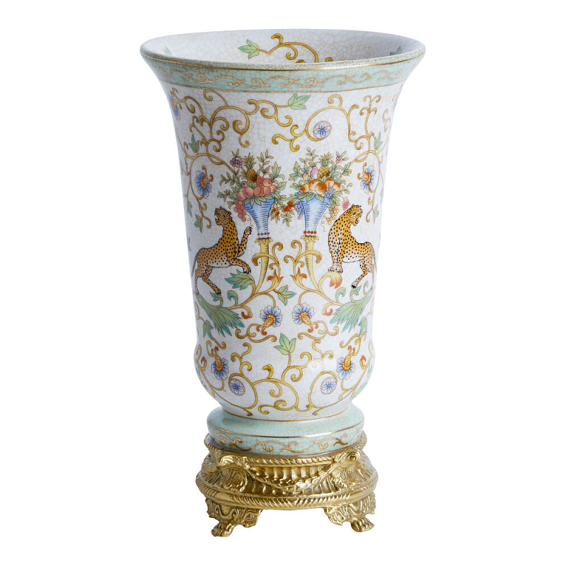 Ваза из фарфора на бронзовом основании Turquoise Blooming Garden Бронза Мульти в Костроме | Loft Concept 