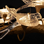 Люстра подвесная линейная с прозрачными стеклянными птичками на ветвях Serip Voa варинант исполнения - 11 | Loft Concept в Костроме