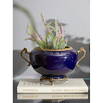 Чаша темно-синяя фарфоровая с бронзовыми ручками и ажурным ободком Eden Garden варинант исполнения - 2 | Loft Concept в Костроме