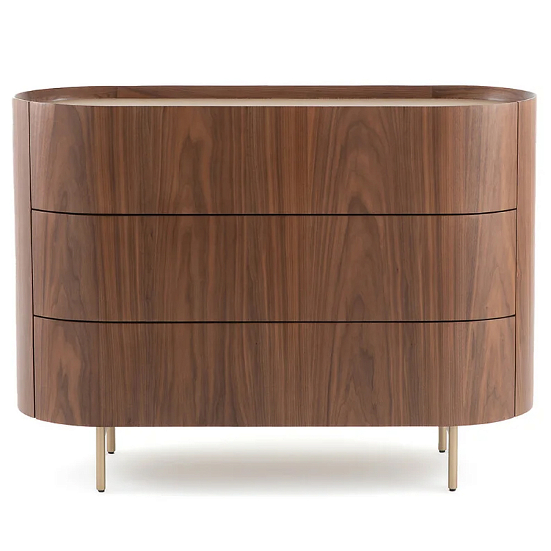 Комод округлой формы с тремя ящиками Walnut and Leather Коричневый Латунь Бежевый в Костроме | Loft Concept 