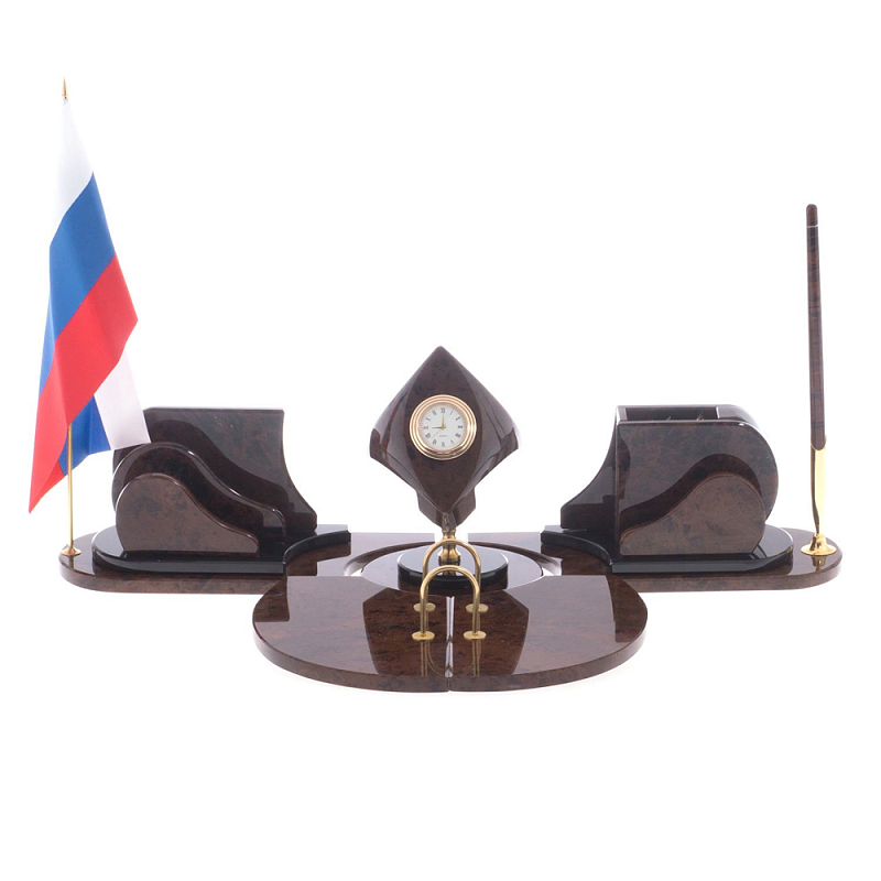 Настольный письменный набор из природного камня обсидиана коричневого Team leader Коричневый Настольный письменный набор из природного камня обсидиана коричневого Team leader Коричневый в Костроме | Loft Concept
