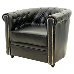 Кресло кожаное с мягкими подлокотниками на 4-х деревянных ножках Logan Leather Armchair black 2 варинант исполнения - 1 | Loft Concept в Костроме