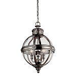 Подвесной светильник с прозрачным стеклянным плафоном в форме шара цвета никеля в индустриальном стиле на цепи 3 лампы Feiss варинант исполнения - 1 | Loft Concept в Костроме