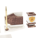 Настольный письменный набор из мрамора и лемезита с гербом и флагом России Marble Accessory варинант исполнения - 5 | Loft Concept в Костроме