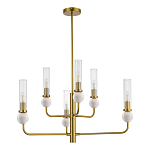 Люстра с 6-ю плафонами в форме стеклянных трубок и мраморных декоративных элементов Montreal варинант исполнения - 3 | Loft Concept в Костроме