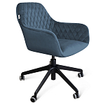 Стул с мягкой синей обивкой из велюра и подъемно-поворотным механизмом на черных колесиках Harper Blue варинант исполнения - 1 | Loft Concept в Костроме